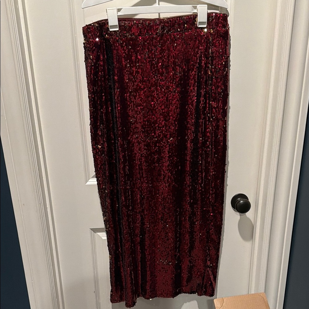 Lulu’s Dazzling Appearance Burgundy Sequin High-Rise Midi Skirt
